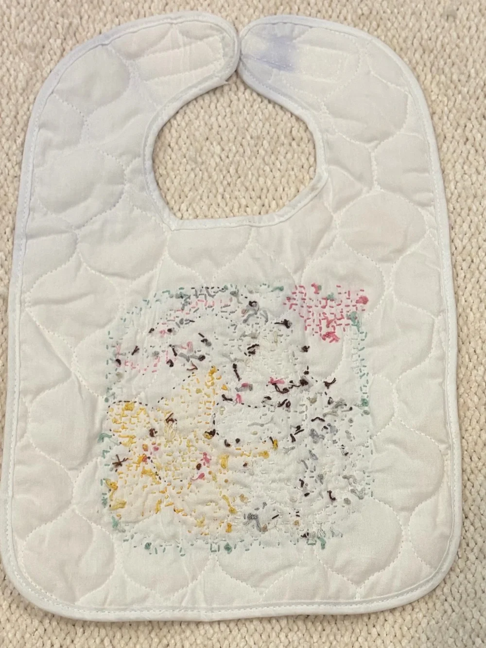NWOT Embroidered Bib Quilted Cross Stitch Bunny Rabbit Star Bib